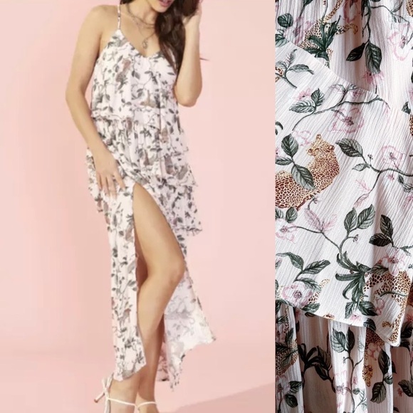 NWT Minkpink • Wild Leopard‎ Ruffle Midi Dress in Pink, Size Small - Picture 1 of 16